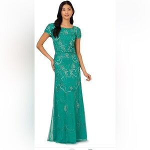 Adrianna Papell Teal Maxi Dress with Silver Accents